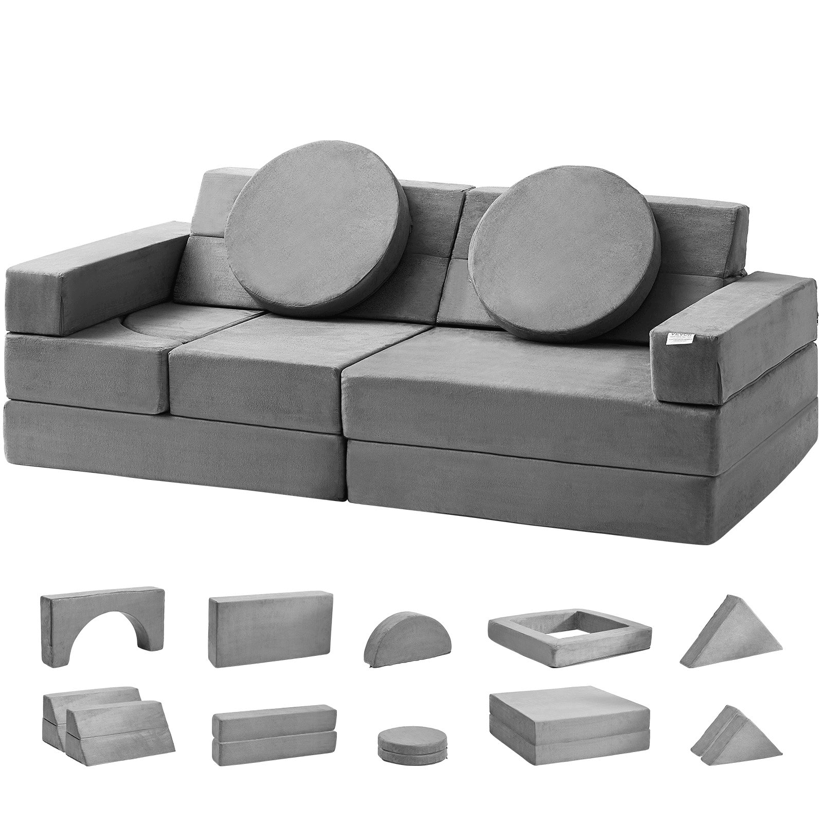 VEVOR Play Couch, Modular Kids Nugget Couch 15pcs, Toddler Foam Sofa Couch with High-density 25D Sponge for Playing, Creating, Sleeping, Imaginative Kids Furniture for Bedroom and Playroom - Loomini