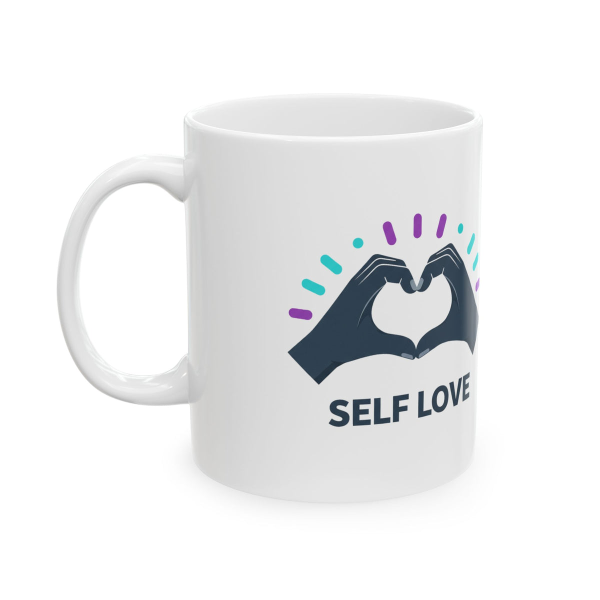 Heart Hands Self Line Art | 11oz Ceramic Coffee Mug for Self Love | Galentine’s, Friends & Family Gift | Minimal Y2K Valentine