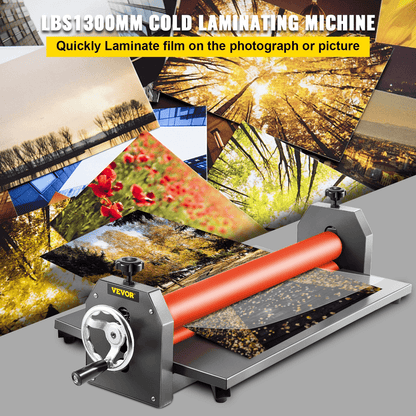 VEVOR 51 Inch Cold Laminator Machine 10mm Manual Vinyl Photo Film Cold laminator Hand Crank Pressure Cold Roll laminator(51Inch) - Loomini