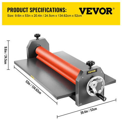 VEVOR 51 Inch Cold Laminator Machine 10mm Manual Vinyl Photo Film Cold laminator Hand Crank Pressure Cold Roll laminator(51Inch) - Loomini