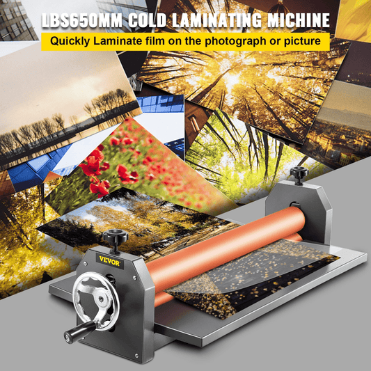 VEVOR 25 Inch Manual Cold Roll Laminator 1.18" Thickness Foldable Roll Laminating Machine Vinyl Photo Film Mounting Laminator for Commercial Professional Uses (25"Max Film Width) - Loomini