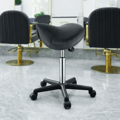 VEVOR Saddle Stool with Wheels, 400 LBS Weight Capacity, Height Adjustable Thickened PU Leather Swivel Saddle Stool Chair for Salon, Spa, Tattoo, Clinic, Black - Loomini