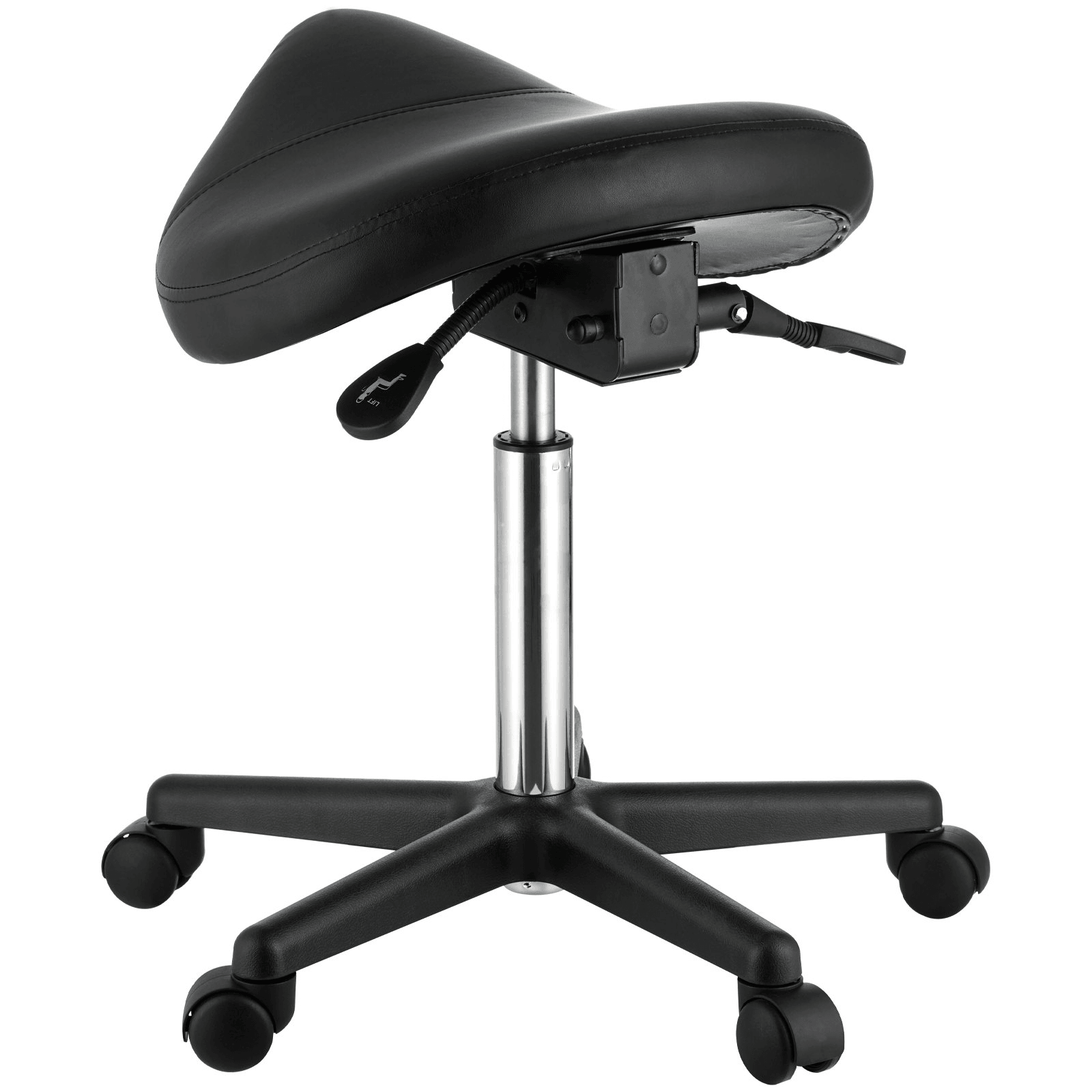 VEVOR Saddle Stool with Wheels, 400 LBS Weight Capacity, Height Adjustable Thickened PU Leather Swivel Saddle Stool Chair for Salon, Spa, Tattoo, Clinic, Black - Loomini