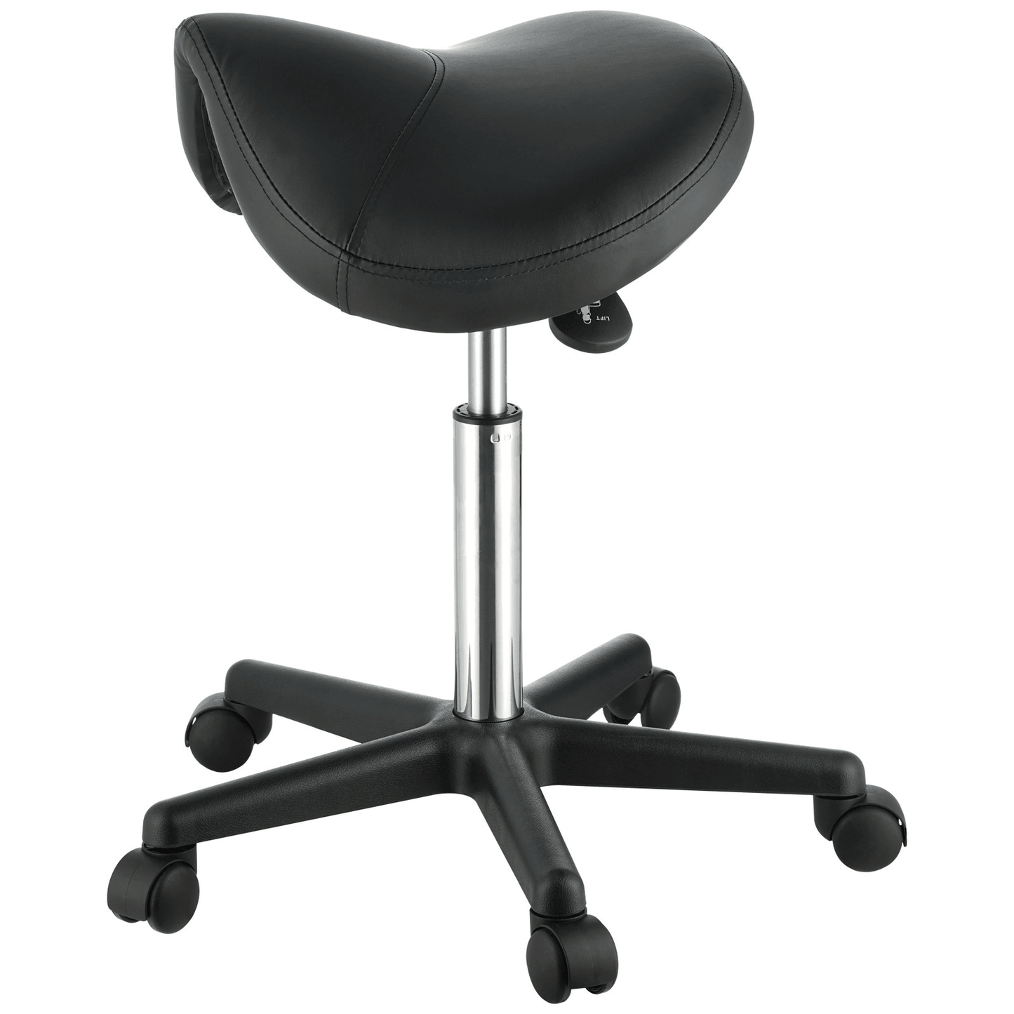 VEVOR Saddle Stool with Wheels, 400 LBS Weight Capacity, Height Adjustable Thickened PU Leather Swivel Saddle Stool Chair for Salon, Spa, Tattoo, Clinic, Black - Loomini