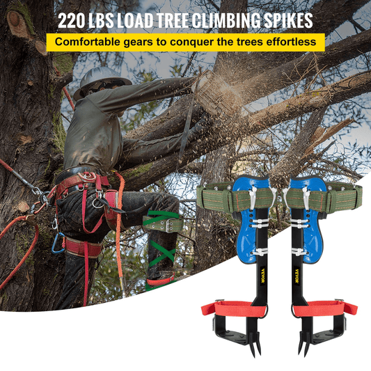 VEVOR Tree Climbing Spikes, 4 in 1 Alloy Metal Adjustable Pole Climbing Spurs, w/Security Belt & Foot Ankle Straps, Arborist Equipment for Climbers, Logging, Hunting Observation, Fruit Picking - Loomini