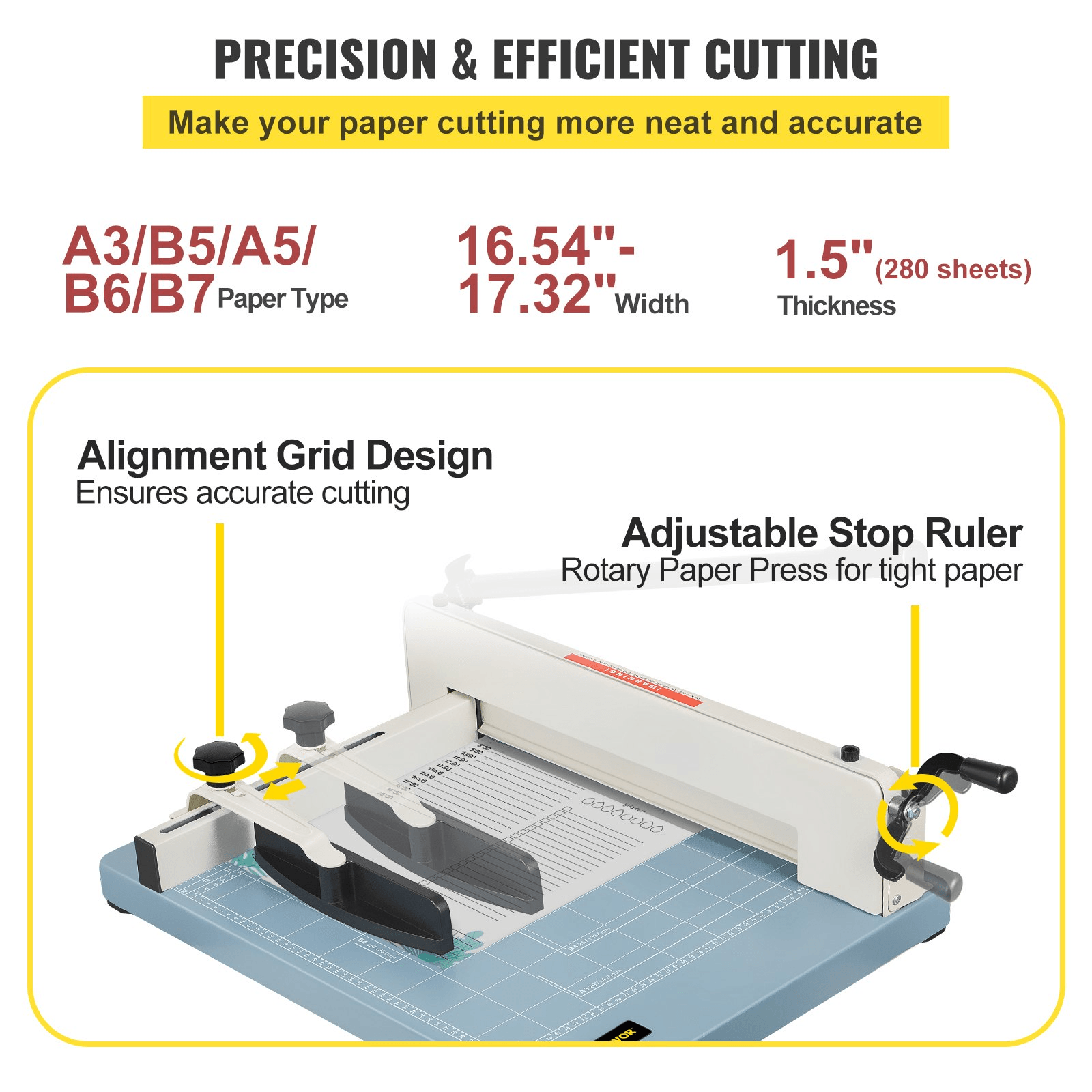 VEVOR Industrial Paper Cutter A3 Heavy Duty Paper Cutter 17 Inch Paper Cutter Heavy Duty 500 Sheets Paper with Clear Cutting Guide for Offices, Schools, Businesses and Printing Shops - Loomini