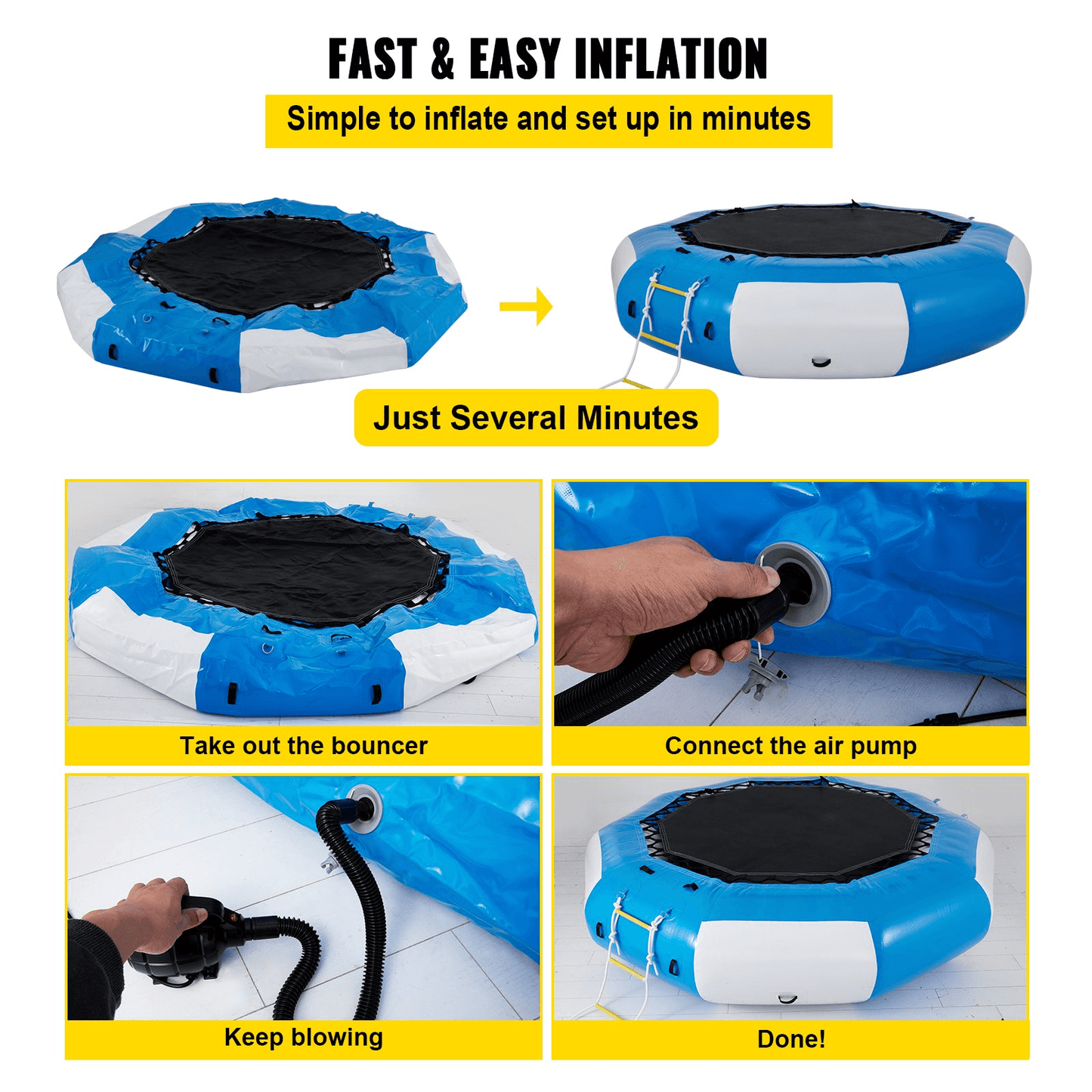 VEVOR 13ft Inflatable Water Bouncer, Water Trampoline Splash Padded Inflatable Bouncer Bounce Swim Platform for Water Sports - Loomini
