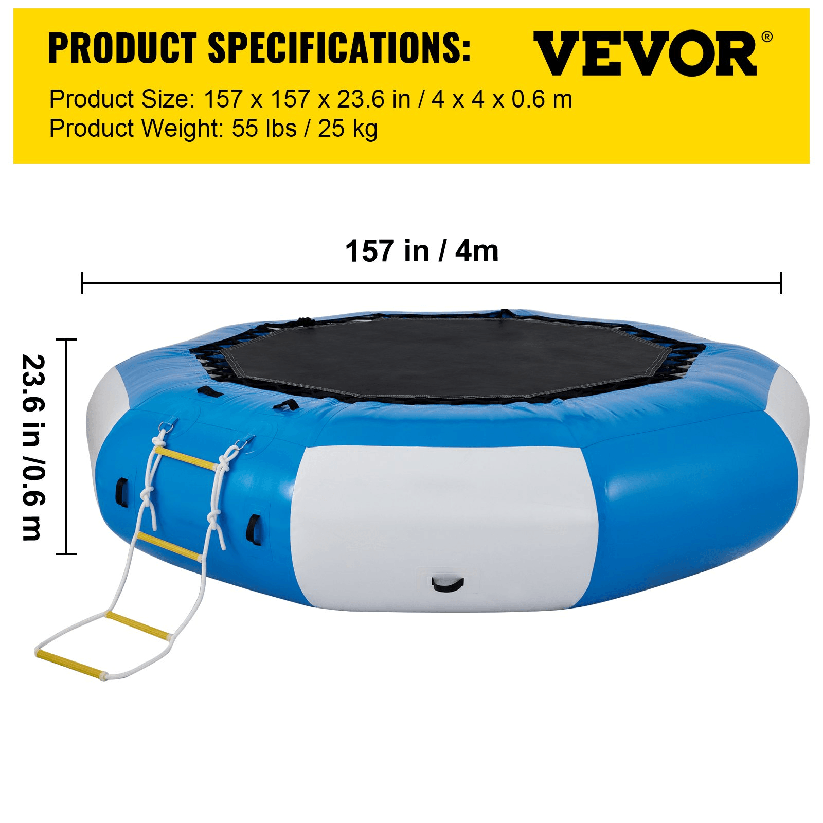 VEVOR 13ft Inflatable Water Bouncer, Water Trampoline Splash Padded Inflatable Bouncer Bounce Swim Platform for Water Sports - Loomini