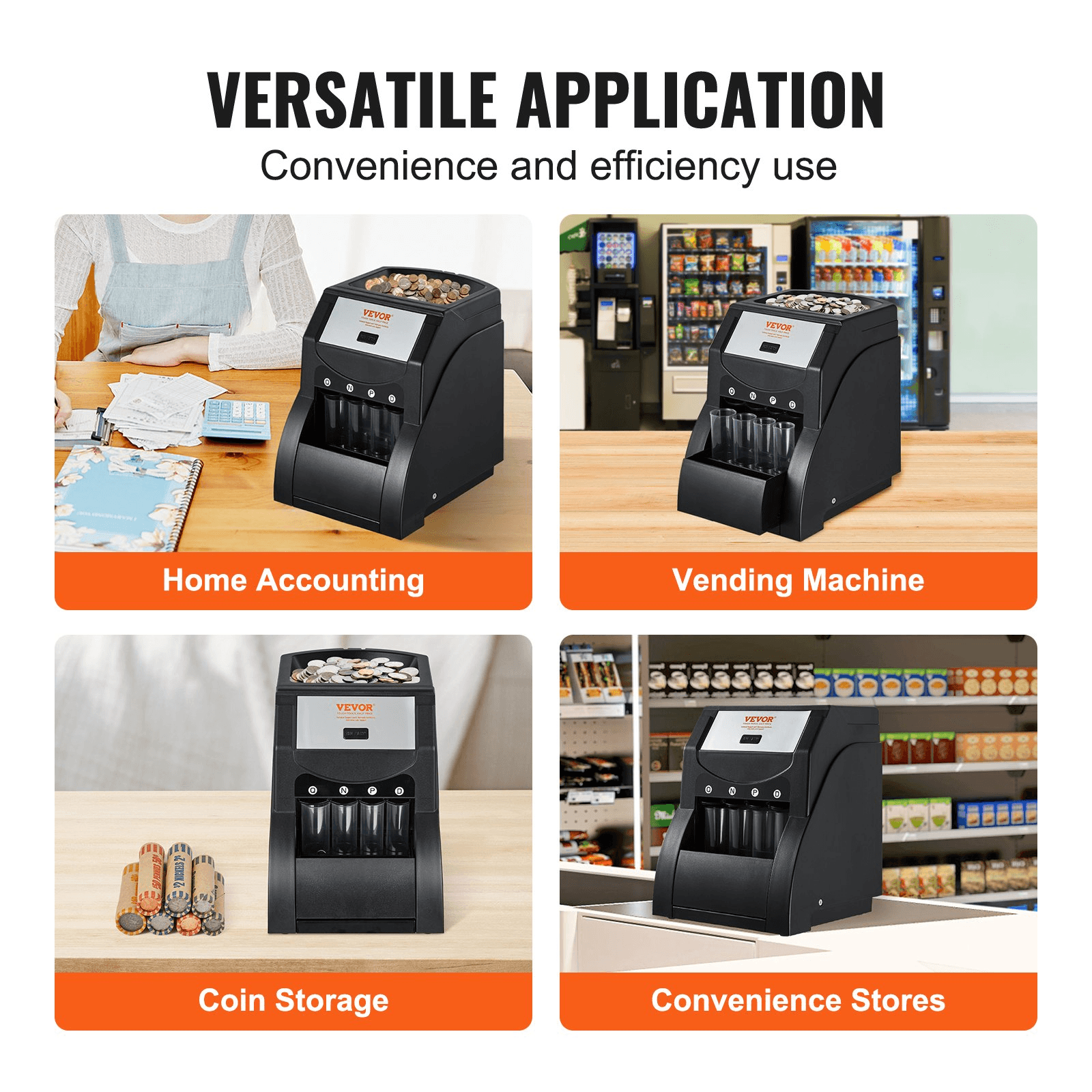 VEVOR USD Coin Sorter, Coin Sorter Machine for USD Coin 1￠ 5￠ 10￠ 25￠, Sorts up to 230 Coins/min, Coin Sorter and Wrapper Machine Holds 200 Coins Included 4 Coin Tubes, Black - Loomini