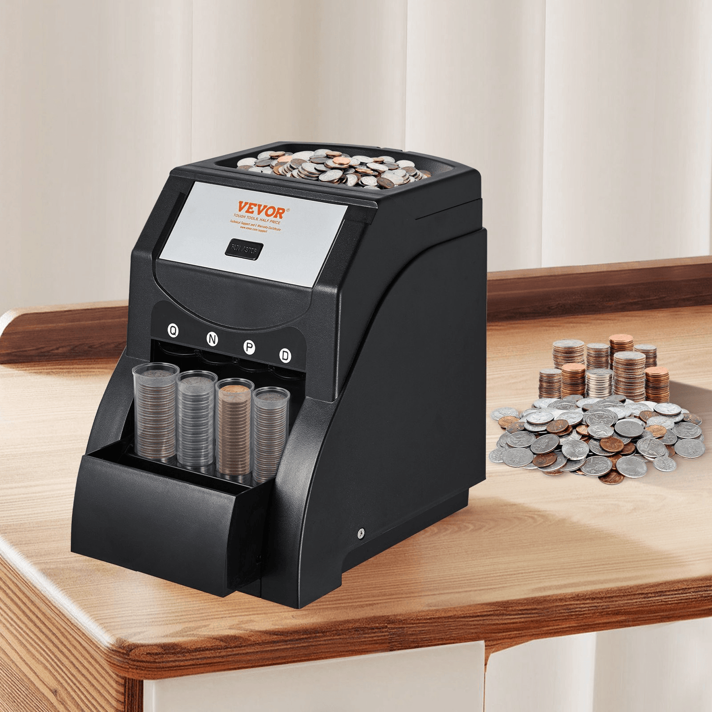 VEVOR USD Coin Sorter, Coin Sorter Machine for USD Coin 1￠ 5￠ 10￠ 25￠, Sorts up to 230 Coins/min, Coin Sorter and Wrapper Machine Holds 200 Coins Included 4 Coin Tubes, Black - Loomini