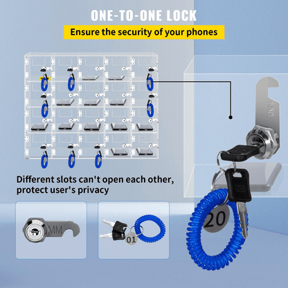 VEVOR Cell Phone Storage Locker, 20 Slots Acrylic Material with Door Locks and Keys, Wall-Mounted Cabinet Pocket Office Classroom Gym Box, Clear - Loomini