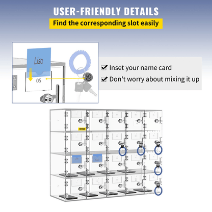 VEVOR Cell Phone Storage Locker, 20 Slots Acrylic Material with Door Locks and Keys, Wall-Mounted Cabinet Pocket Office Classroom Gym Box, Clear - Loomini