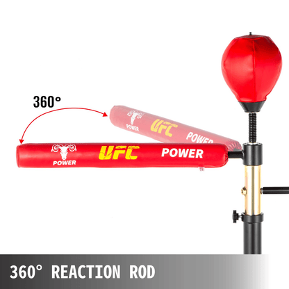 VEVOR Boxing Speed Trainer, Punching Bag Spinning Bar, Training Boxing Ball with Reflex Bar & Gloves, Solid Speed Punching Bag Free Standing, Adjustable Height, for Adult&Kid, Red with Two Ball - Loomini
