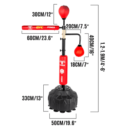 VEVOR Boxing Speed Trainer, Punching Bag Spinning Bar, Training Boxing Ball with Reflex Bar & Gloves, Solid Speed Punching Bag Free Standing, Adjustable Height, for Adult&Kid, Red with Two Ball - Loomini