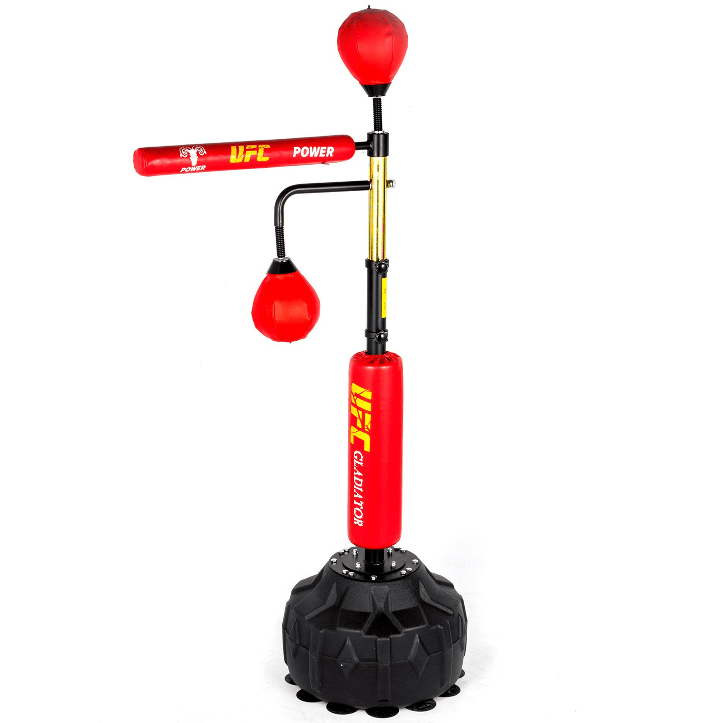 VEVOR Boxing Speed Trainer, Punching Bag Spinning Bar, Training Boxing Ball with Reflex Bar & Gloves, Solid Speed Punching Bag Free Standing, Adjustable Height, for Adult&Kid, Red with Two Ball - Loomini