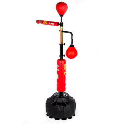 VEVOR Boxing Speed Trainer, Punching Bag Spinning Bar, Training Boxing Ball with Reflex Bar & Gloves, Solid Speed Punching Bag Free Standing, Adjustable Height, for Adult&Kid, Red with Two Ball - Loomini