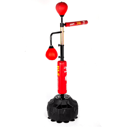 VEVOR Boxing Speed Trainer, Punching Bag Spinning Bar, Training Boxing Ball with Reflex Bar & Gloves, Solid Speed Punching Bag Free Standing, Adjustable Height, for Adult&Kid, Red with Two Ball - Loomini