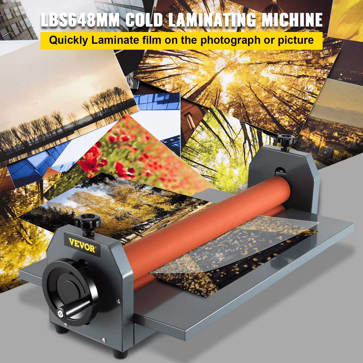 VEVOR 25 Inch Manual Cold Roll Laminator 1.18" Thickness Foldable Roll Laminating Machine Vinyl Photo Film Mounting Laminator for Commercial Professional Uses (25"Max Film Width) - Loomini
