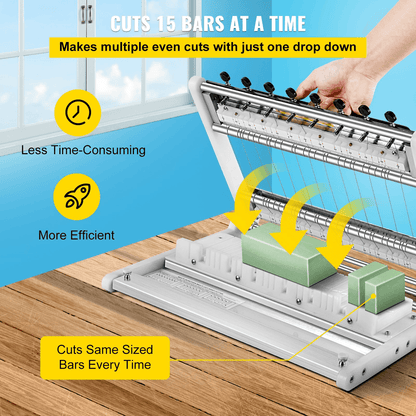 VEVOR Soap Cutter, Cuts 1-15 Bars, 0.8/1/1.2 inch Adjustable Width Slicer with Size Scale, Stainless Steel Multi Handmade Soap Wire Cutting Machine for Candles Trimming Cheese Butter DIY Making Tool - Loomini