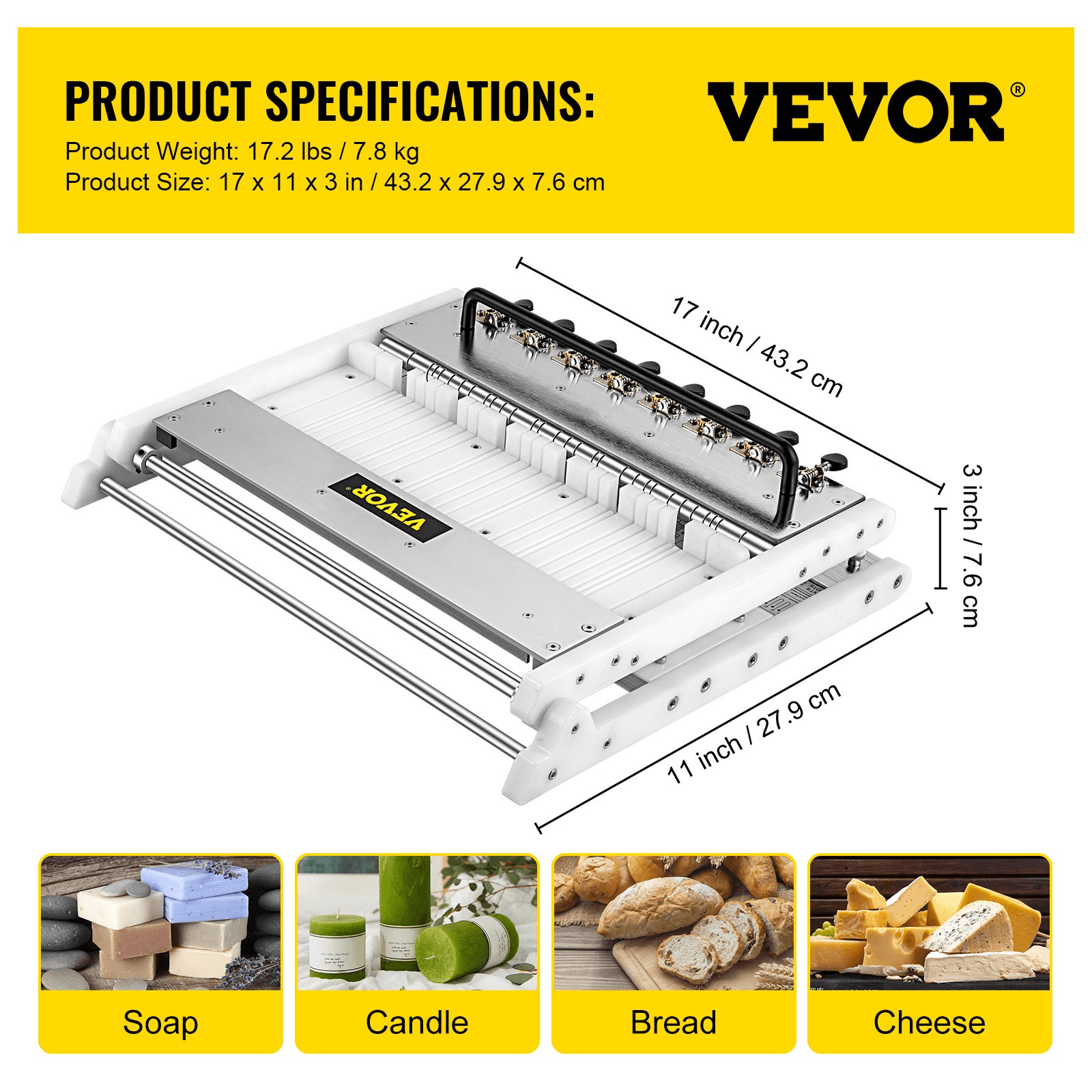 VEVOR Soap Cutter, Cuts 1-15 Bars, 0.8/1/1.2 inch Adjustable Width Slicer with Size Scale, Stainless Steel Multi Handmade Soap Wire Cutting Machine for Candles Trimming Cheese Butter DIY Making Tool - Loomini