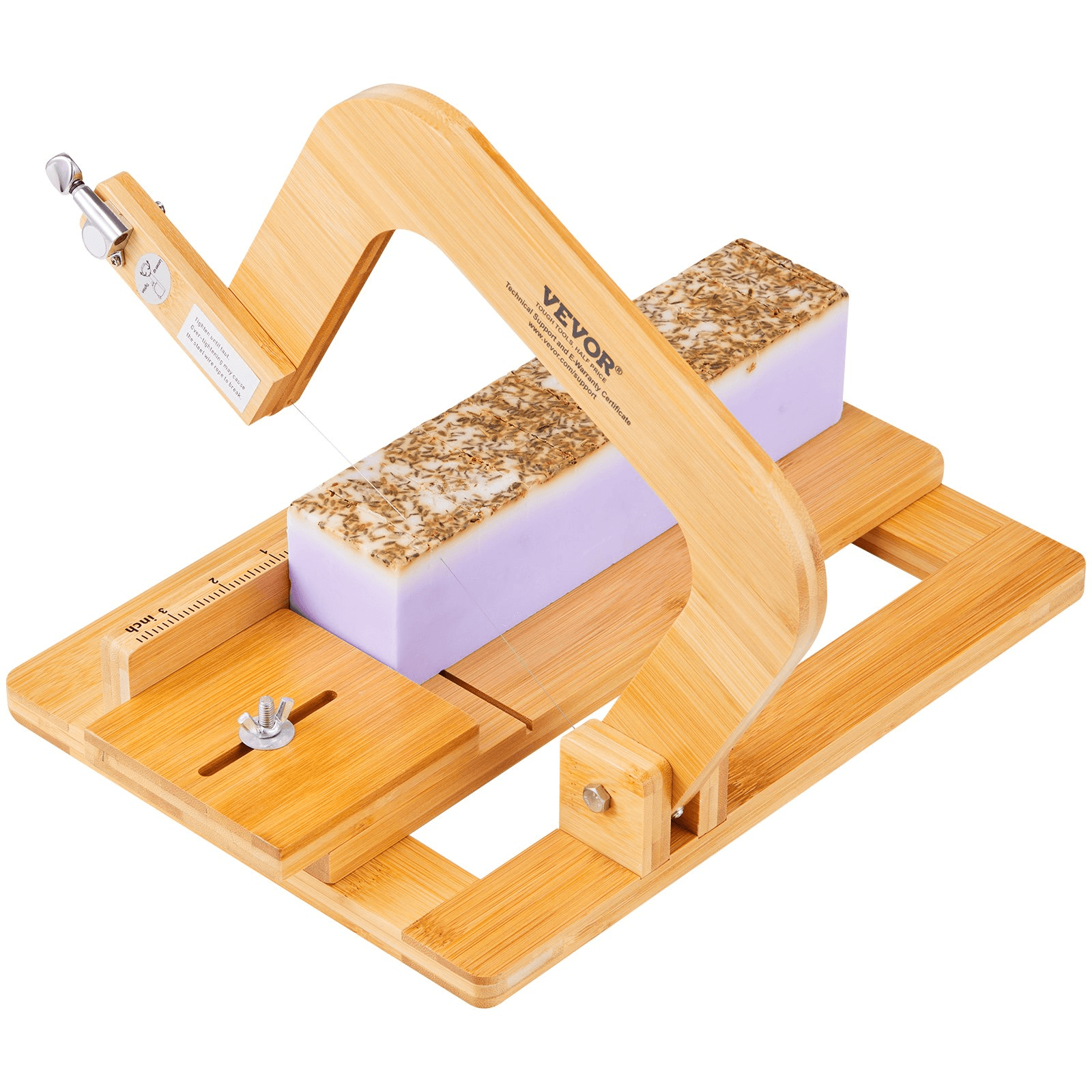 VEVOR Soap Cutter, 0-2 inch Adjustable Thickness, Bamboo Soap Slicer With Adjustable Stainless Steel Wire, Multi Handmade Soap Wire Cutter for Loaf, Candles, Cheese, Butter, DIY Making Cutting Tool - Loomini