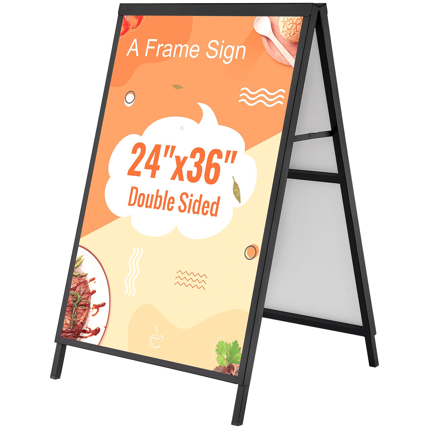 VEVOR A Frame Sidewalk Sign, 24x36 Inch Heavy Duty Slide-in Signboard Holder, Double-Sided Folding Sandwich Board Signs, Steel Pavement Sign Poster for Outdoor Business Street Advertising (Frame only) - Loomini