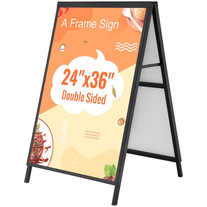 VEVOR A Frame Sidewalk Sign, 24x36 Inch Heavy Duty Slide-in Signboard Holder, Double-Sided Folding Sandwich Board Signs, Steel Pavement Sign Poster for Outdoor Business Street Advertising (Frame only) - Loomini