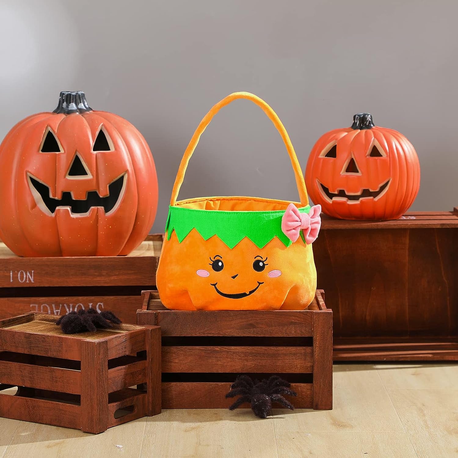 Halloween Trick or Treat Bags,Halloween Candy Basket Tote, Tote Gift Bucket for Halloween Party Favor Supplies (Pumpkin)