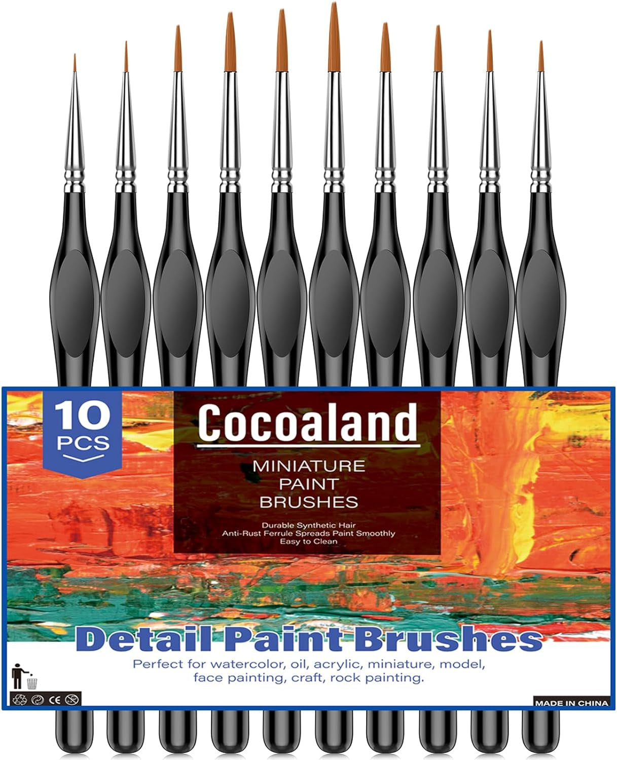 10Pcs Micro Paint Brushes Set with Triangular Handles - for Acrylic, Watercolor, Crafts, Models