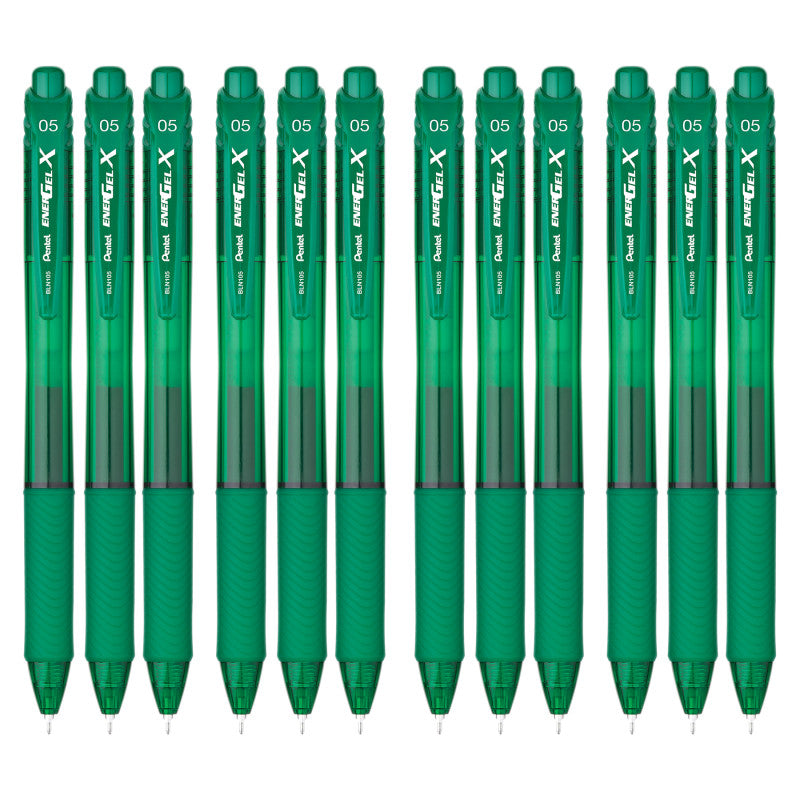 EnerGel-X Retractable Liquid Gel Pen, (0.5mm) Needle Tip, Fine Line, Green Ink, 1 Dozen