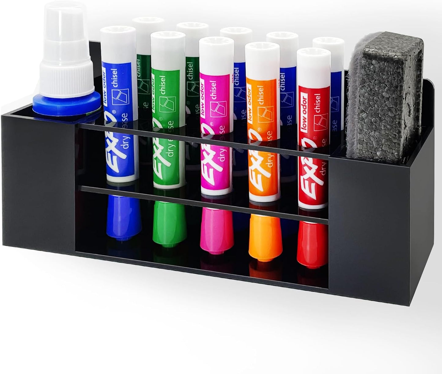 Acrylic Magnetic Dry Erase Marker Holder, 10 Slots Clear Magnetic Marker Holder, Whiteboard Marker Holder, Magnetic Pen Holder for Office, School, Home, Marker,Eraser,Cleaner Not Included