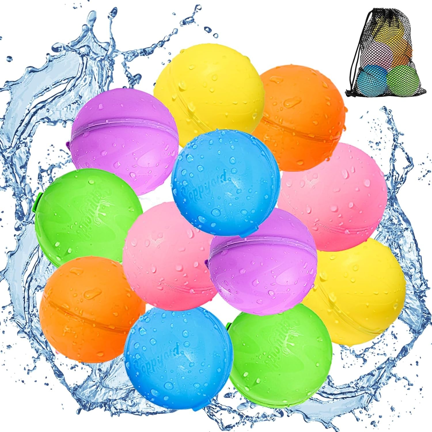 SOPPYCID Reusable Magnetic Water Balloons, 12 Pack Refillable Water Bombs Self Sealing Quick Fill, Latex-Free Silicone Outdoor Toys for Kids Adults Summer Fun Pool Beach Water Toys Birthday Gifts