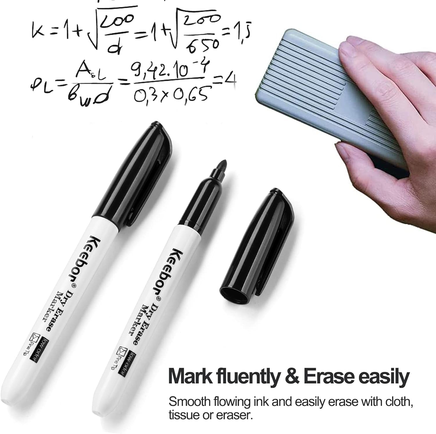 Basic Fine Tip Dry Erase Markers Black, 72 Count Low-Odor Whiteboard Markers Bulk, Office Supplies