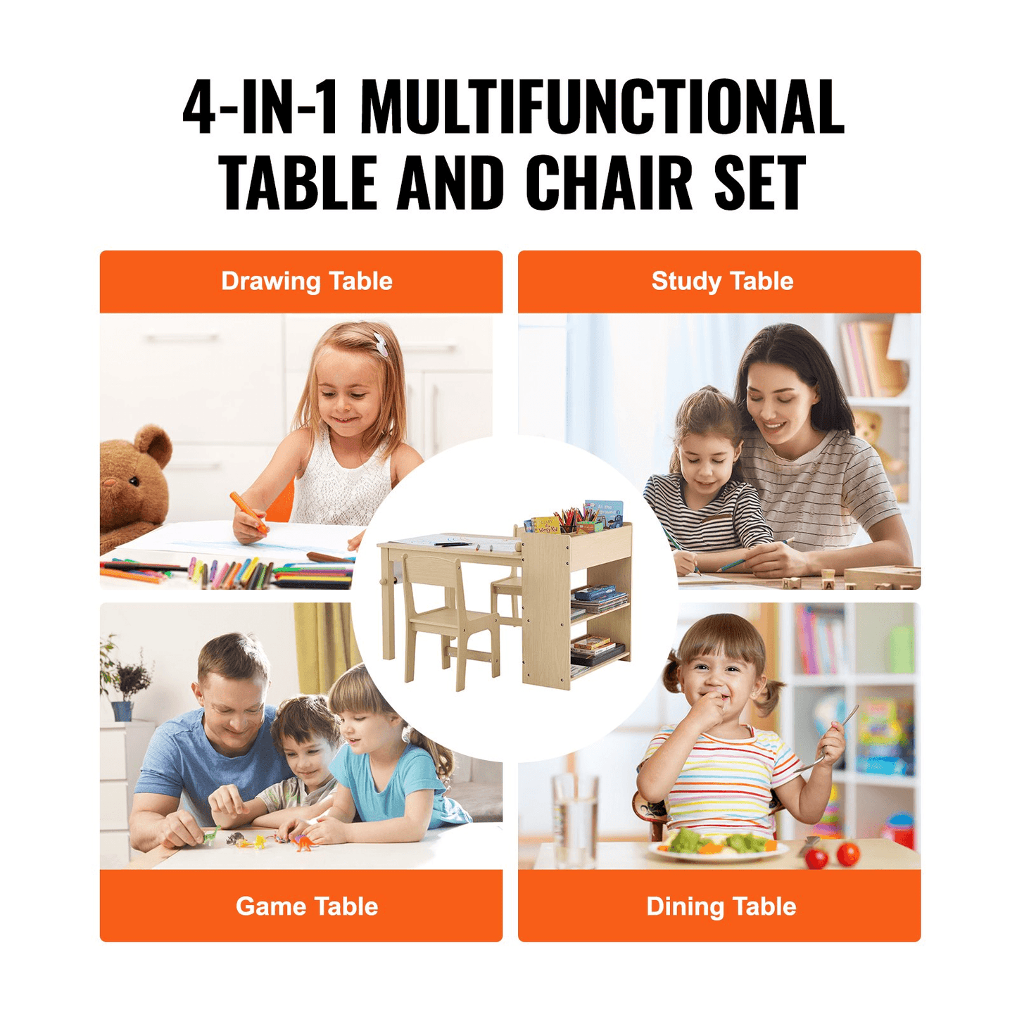 VEVOR Kids Art Table and 2 Chairs, 2-in-1 Toddler Craft and Play Activity Table, Wood Toddler Table and Chair Set with A Cabinet for Art, Craft, Reading, Learning - Loomini