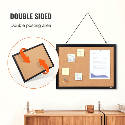 VEVOR Cork Board, 24 x 18 inches, Double-sided Bulletin Board with MDF Sticker Frame, Vision Board Includes 10 Pushpins, for Display and Decoration in Office Home and School - Loomini