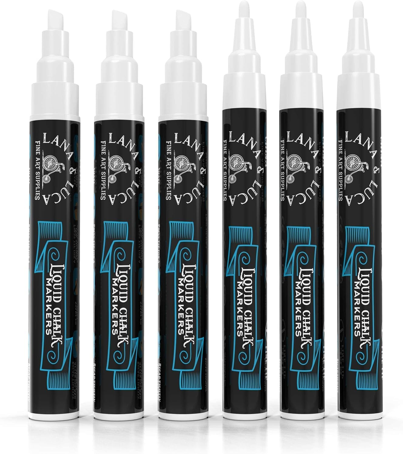 Liquid Chalk Marker Pen - White, Dry Erase for Chalkboard Signs, Windows, Blackboard, Glass with 24 Chalkboard Labels Included (6 Pack) 3-6Mm Reversible Tip, 3-3Mm Fine Tip