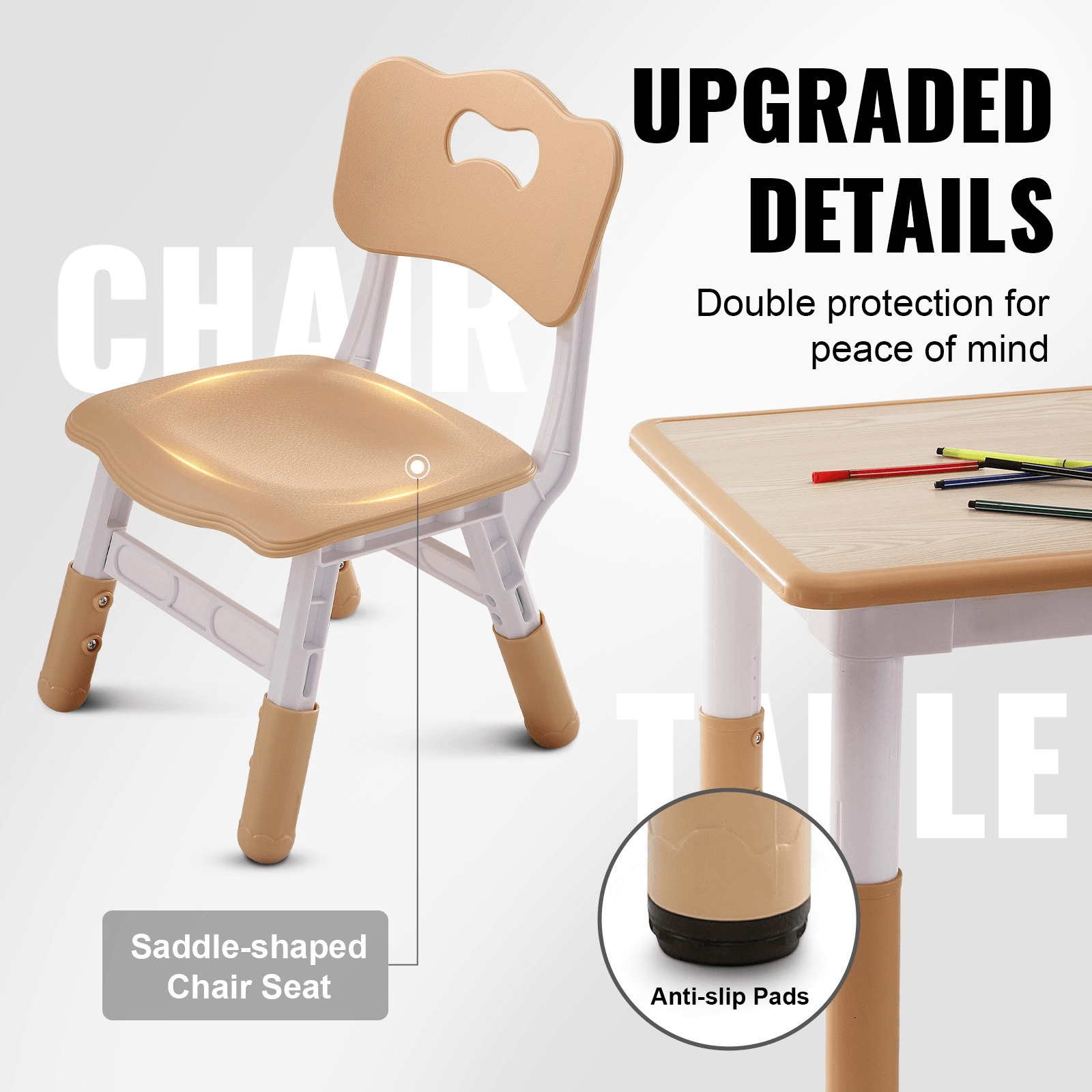 VEVOR Kids Table and 4 Chairs Set, Height Adjustable Toddler Table and Chair Set, Graffiti Desktop, Children Multi-Activity Table for Art, Craft, Reading, Learning - Loomini