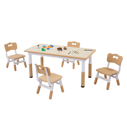 VEVOR Kids Table and 4 Chairs Set, Height Adjustable Toddler Table and Chair Set, Graffiti Desktop, Children Multi-Activity Table for Art, Craft, Reading, Learning - Loomini