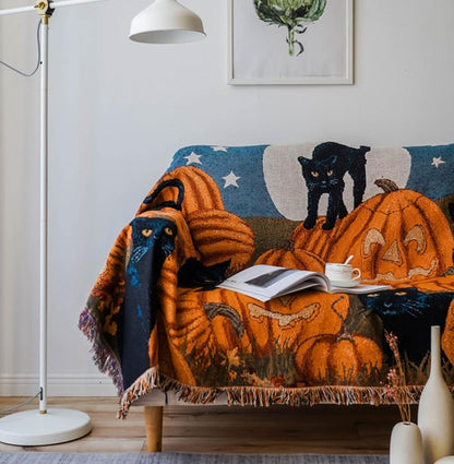 Vintage Halloween Blanket Cat Blanket Sofa Throw Blanket Chair Sofa Couch Bed Cover Fit Home Cozy Knit Blankets