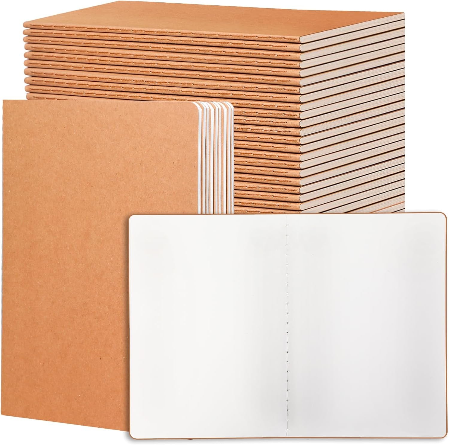 24 Pieces Blank Kraft Notebooks, 8.3X5.5 Inches A5 Small Journals Bulk Blank Notebooks 80 GSM Unlined with 60 Pages for Kids Students School Office Traveler Sketching/Drawing/Writing Supplies,30 Sheets