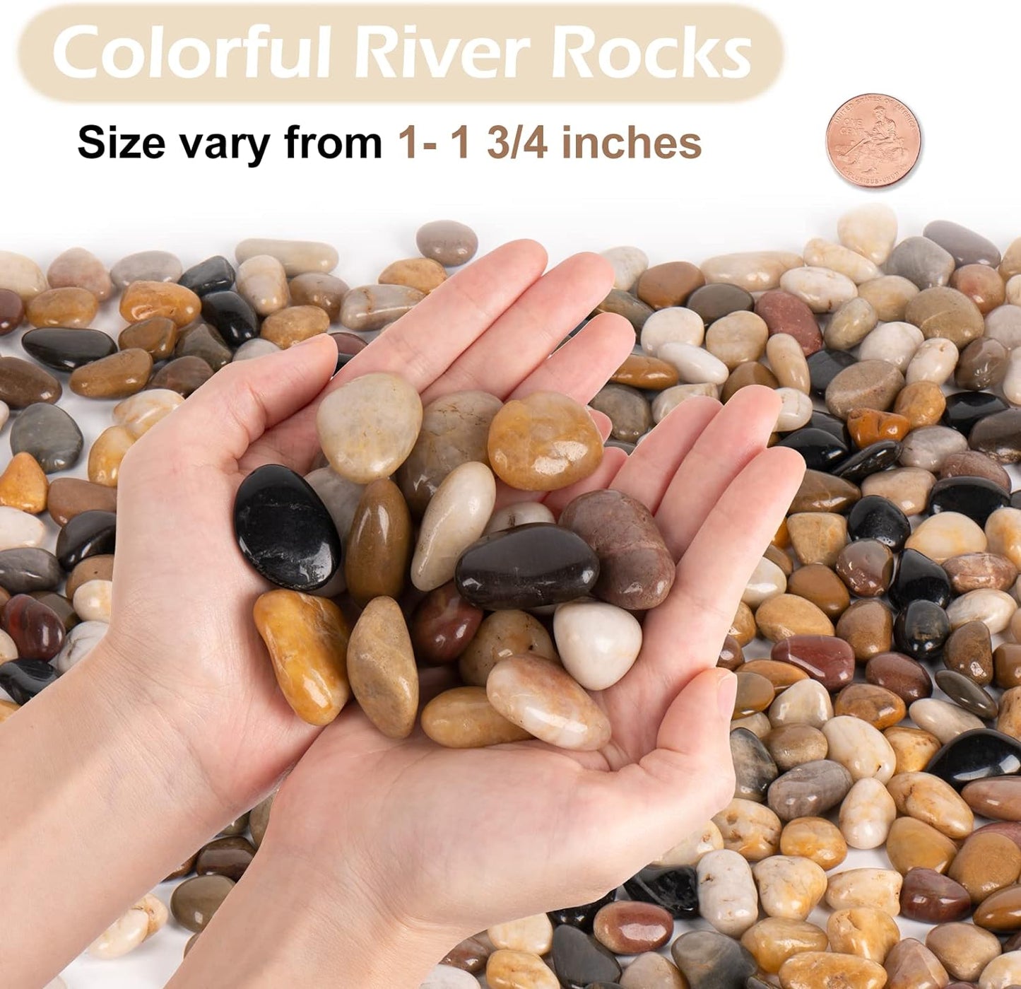 15Lb Decorative Rocks for Plants and Garden Landscaping, Polished River Stone for Outdoor Decor, 1-1 3/4 Inch