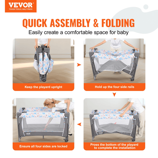 VEVOR Baby Bassinet, 12-Level Height Adjustable Easy to Fold Portable Baby Bassinet Bedside Sleeper with Storage Basket & Wheels, Baby Cradle Bedside Crib with Mosquito Net for Infant Newborn Girl Boy - Loomini
