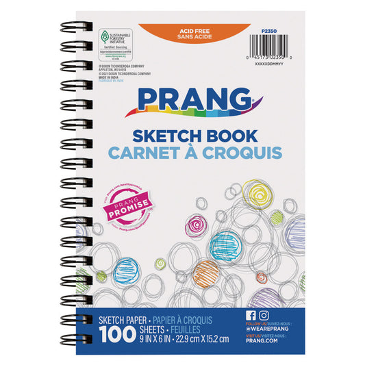 Prang® Sketch Book, Beginner Weight, 9" x 6", 100 Sheets