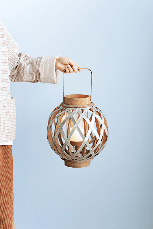Decorative Lantern with Handle, Wooden Lantern for Indoor Outdoor, Home Garden Wedding - Loomini