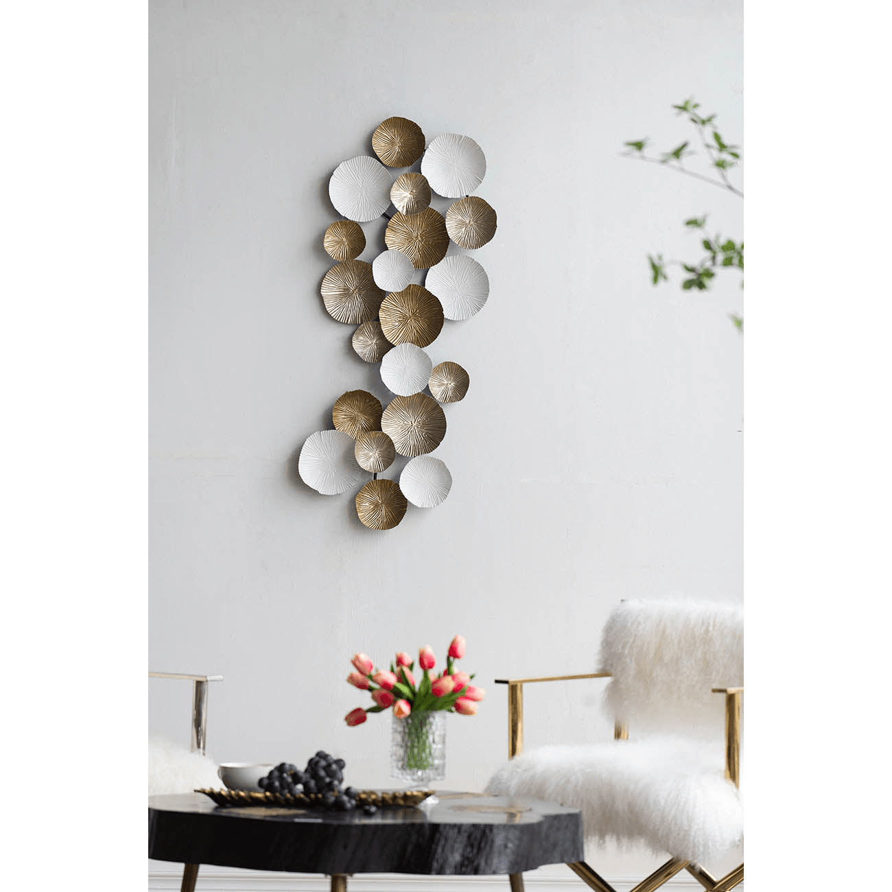 39.5" x 18" Metal Contemporary Wall Decor Accent, Large Hanging Sculpture for Bedroom Entryway Living Room - Loomini