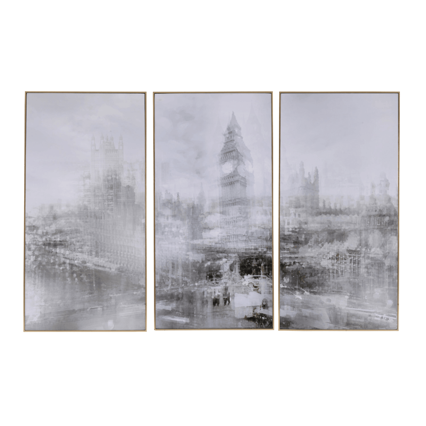 35.5" x 71" Foggy City Rectangle Framed Wall Art Canvas Print, Wall Decor for Living Room Bedrrom Entryway Office, Set of 3 - Loomini