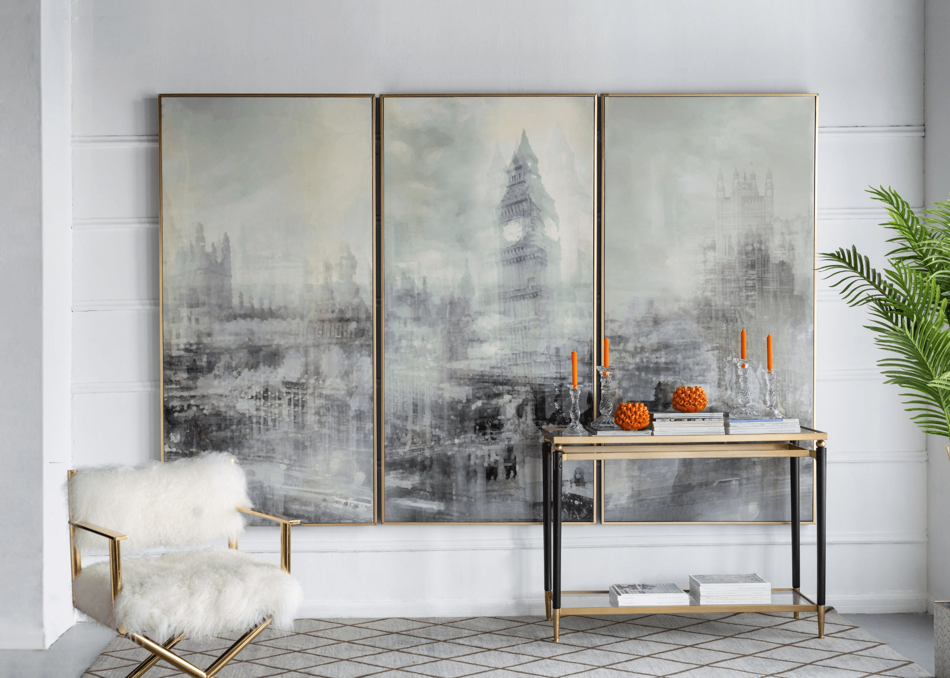 35.5" x 71" Foggy City Rectangle Framed Wall Art Canvas Print, Wall Decor for Living Room Bedrrom Entryway Office, Set of 3 - Loomini