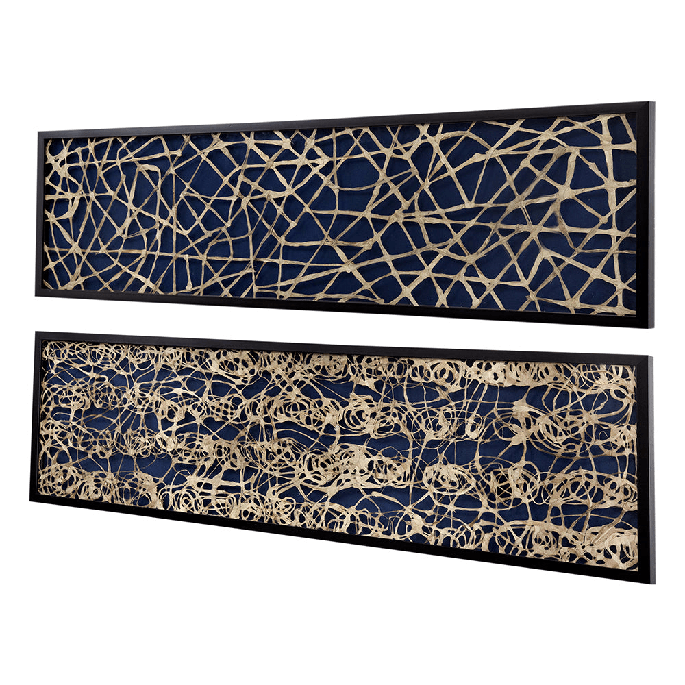 15.5" x 55" Rectangular Shaped Rice Paper Shadow Box Decor Wall Art, Transitional style Wall Decor, Set of 2 - Loomini