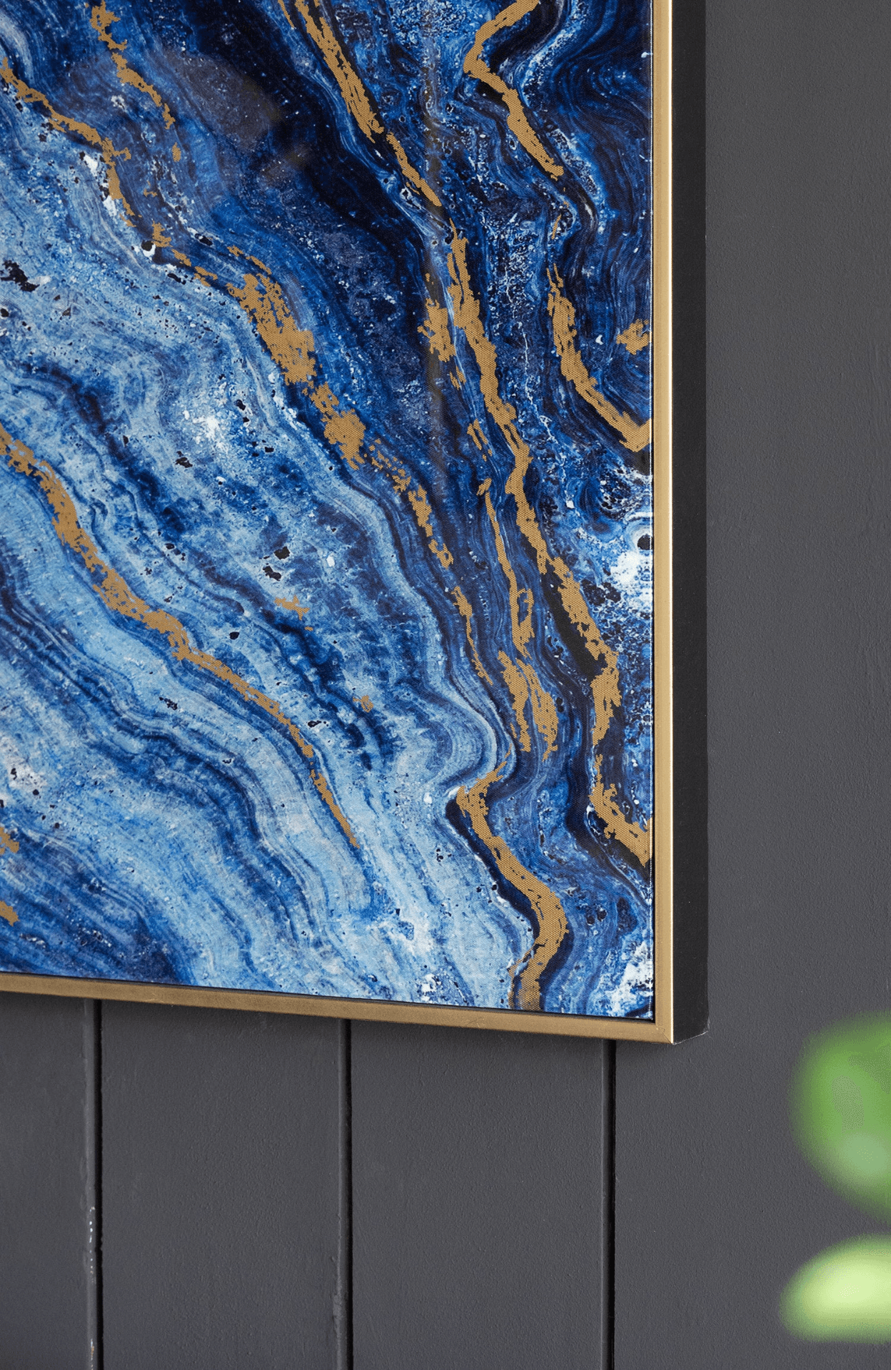 Set of 2 Blue and Gold Framed Art Panels, Unique Marbled Design, 30.5" x 40" - Loomini