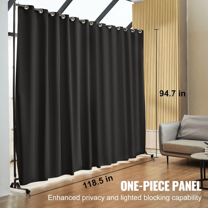 VEVOR Room Divider, 8 ft x 10 ft Portable Panel Room Divider with Wheels Curtain Divider Stand, Room Divider Privacy Screen for Office, Bedroom, Dining Room, Study, Black - Loomini